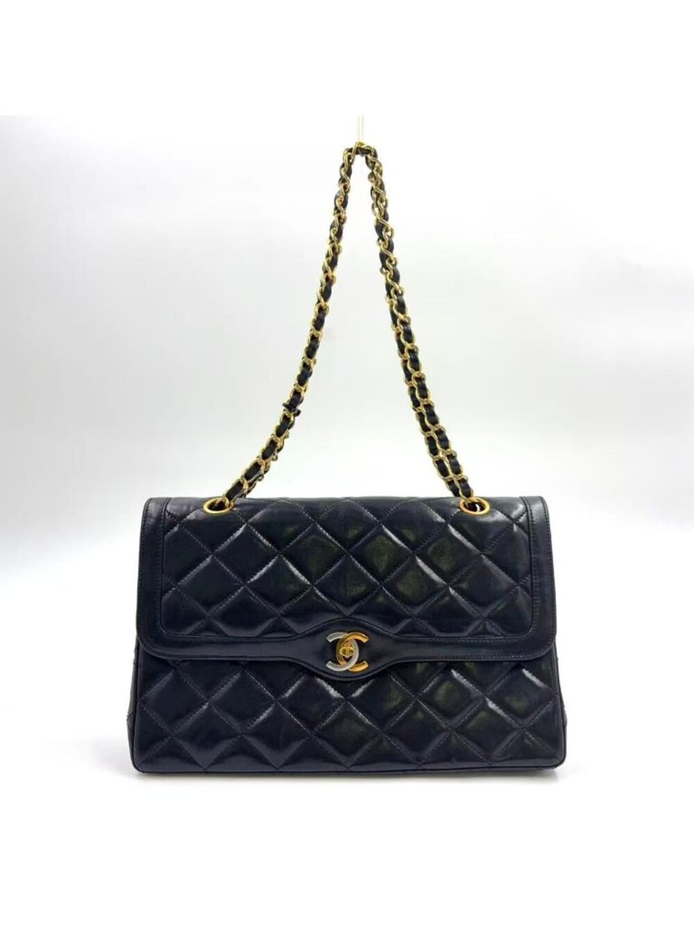 Chanel Limited Edition Quilted Lambskin Black Chain Shoulder Bag Gold
